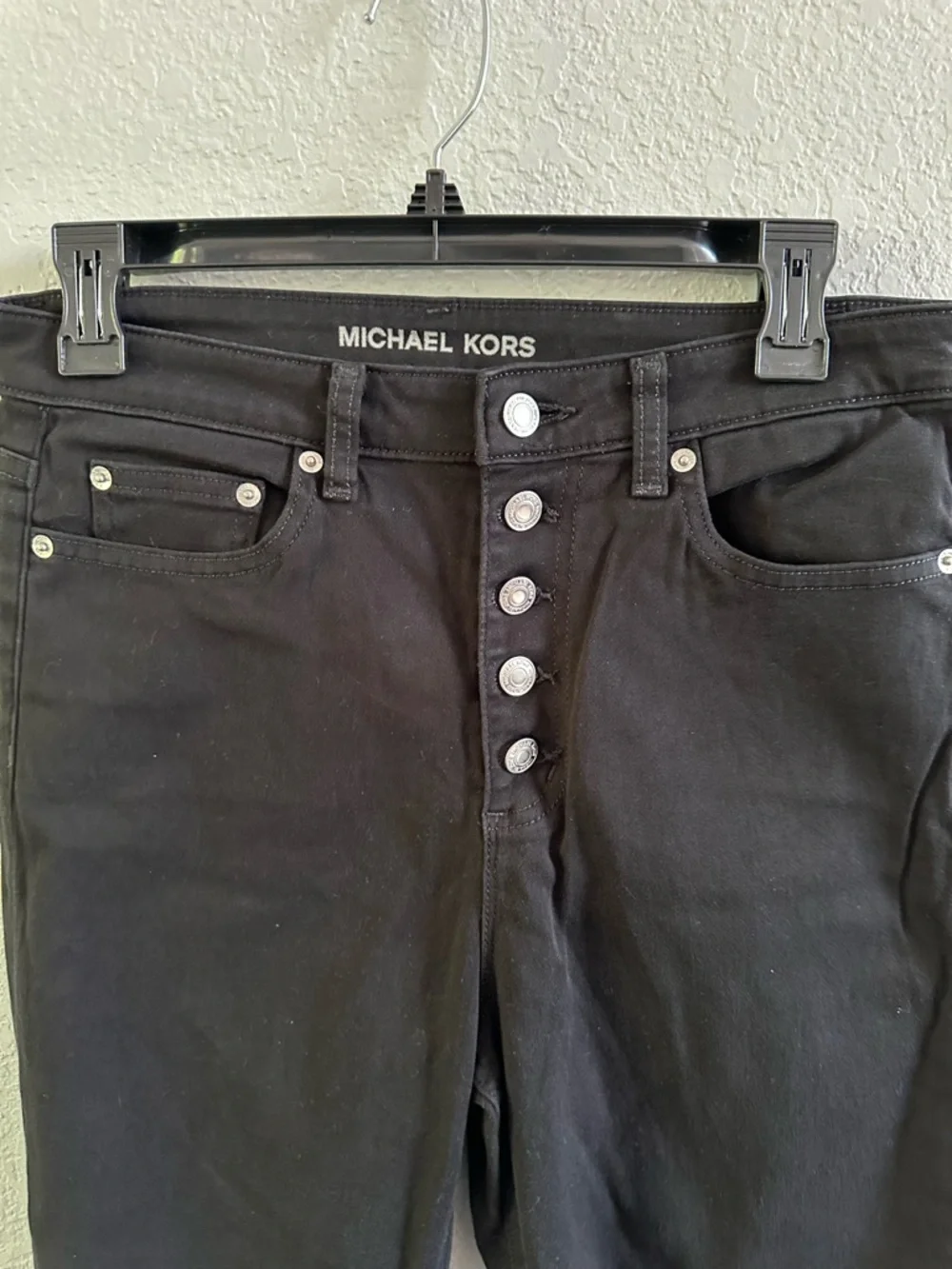 Michael Kors Black Button Fly Jeans Cropped Raw‎ Hem Straight Leg Women's Size 8